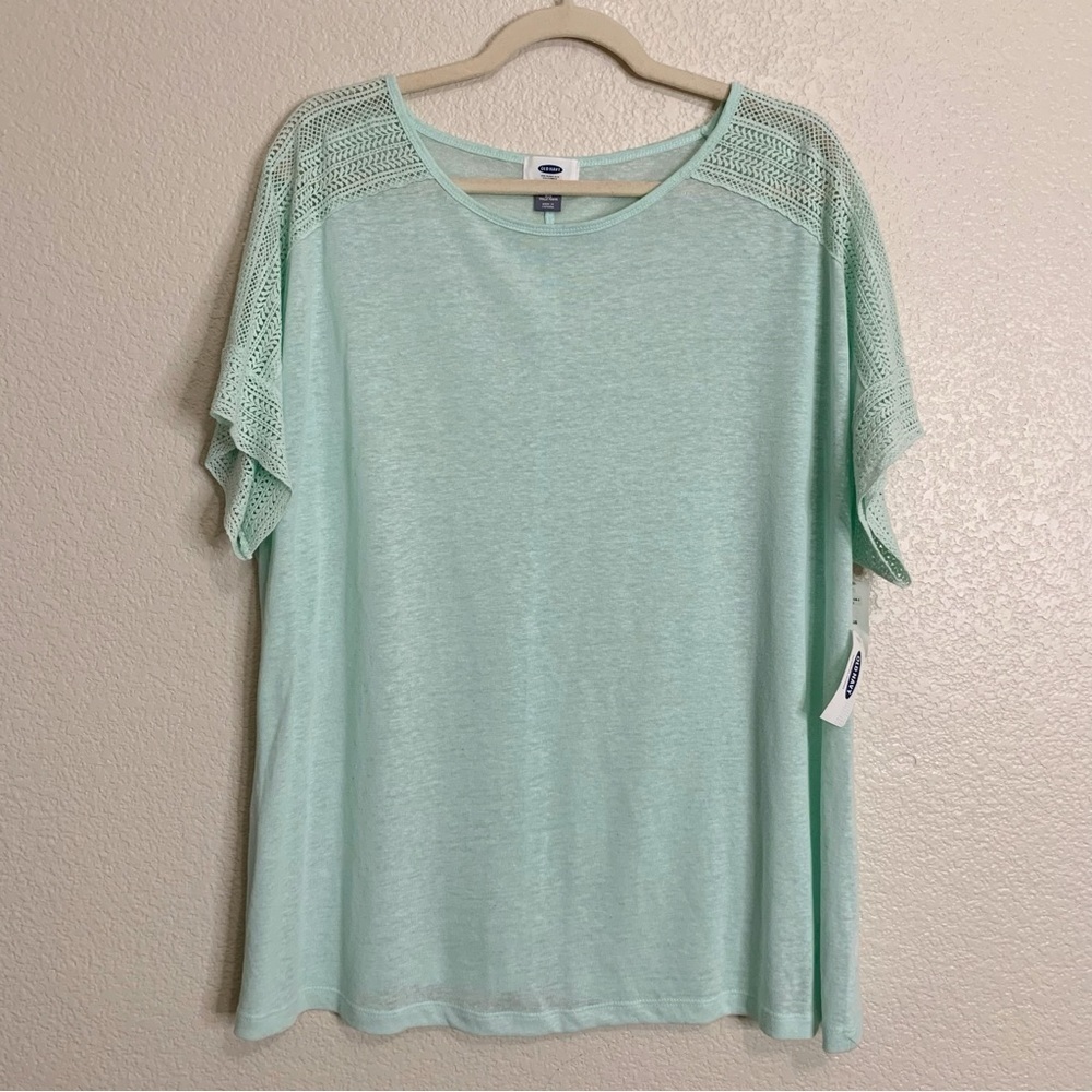 NWT Old Navy Linen Blend Lace Sleeves Lightweight Top, Size 1X